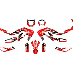 Kit adesivi Aprilia rossi e neri per personalizzare la tua moto. Segui le istruzioni per capire come attaccare un adesivo sulla macchina e dare un look racing.