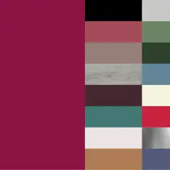 Tabelle abbinamento colori bordeaux: campioni cromatici che spaziano dal nero al rosa tenue, passando per verdi, grigi e legni.