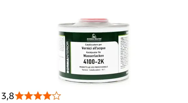 Barattolo di catalizzatore per vernici all'acqua Borma Wachs 4100-2K, per uso professionale. Il rapporto di miscelazione vernice: catalizzatore è 10:1.