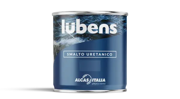 Lattina di smalto uretanico Lubens, con immagine di onde marine. Le caratteristiche di questo smalto lo rendono ideale per proteggere e decorare.