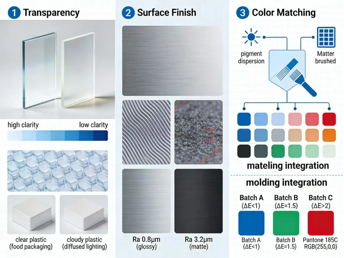 Guida visiva su come verniciare la plastica: trasparenza, finitura superficiale e abbinamento colori.