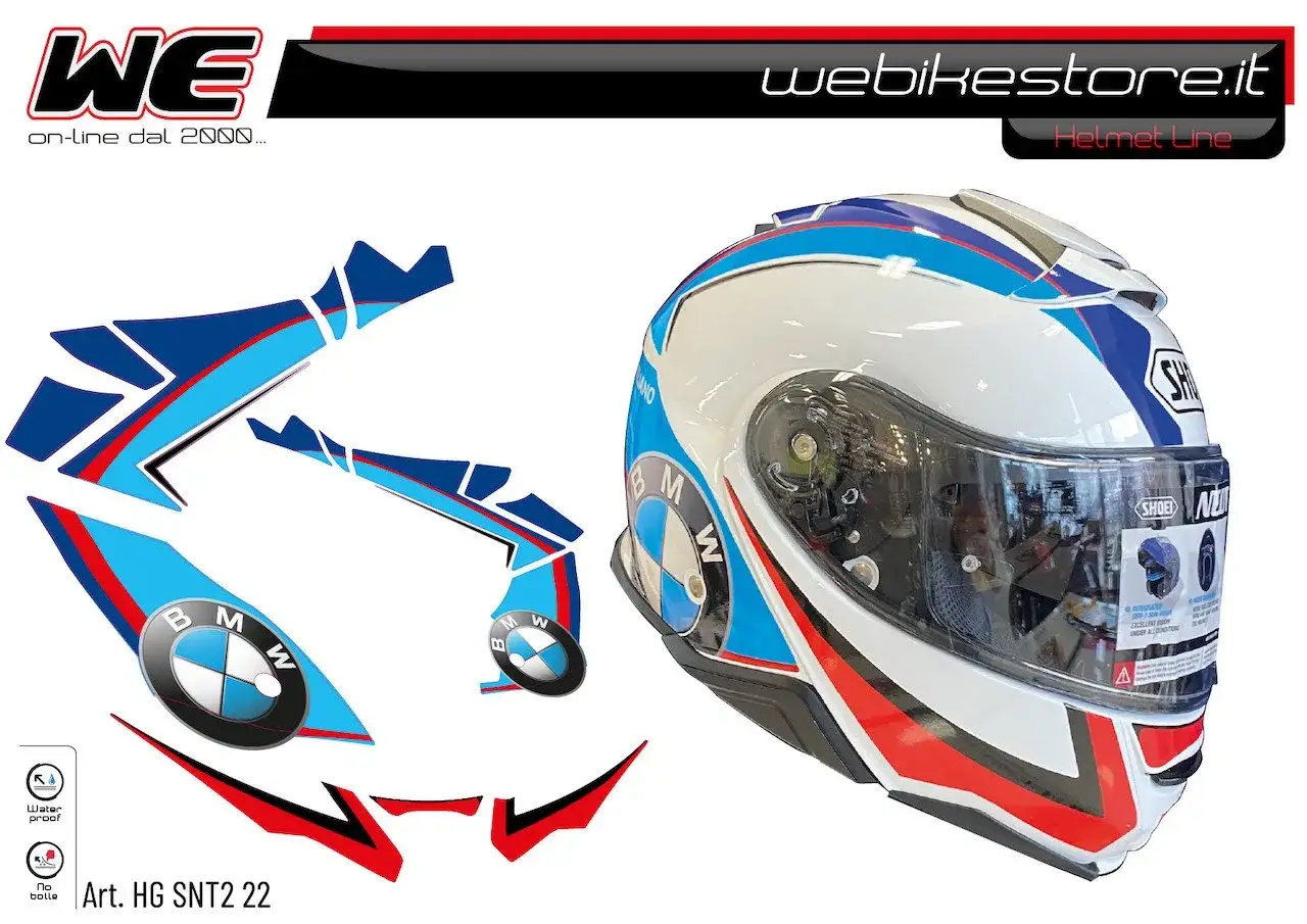 Kit adesivi BMW per personalizzare il tuo casco. Si possono attaccare adesivi sul casco per un look sportivo.