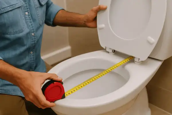 Misurazione del water per il montaggio copriwater filo muro.