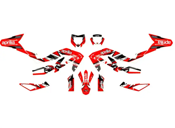 Kit adesivi Aprilia rossi e neri per personalizzare la tua moto. Segui le istruzioni per capire come attaccare un adesivo sulla macchina e dare un look racing.